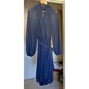 Banana Republic Navy Metallic Shimmer Twist Neck Tie Waist Dress Size XL